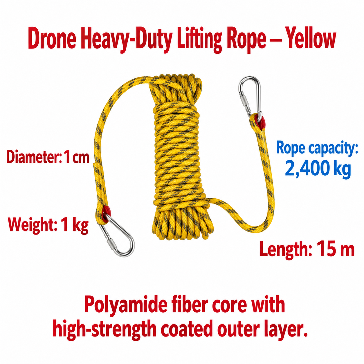 Drone lifting rope yellow 15 meters (HNV-WH-0186)
