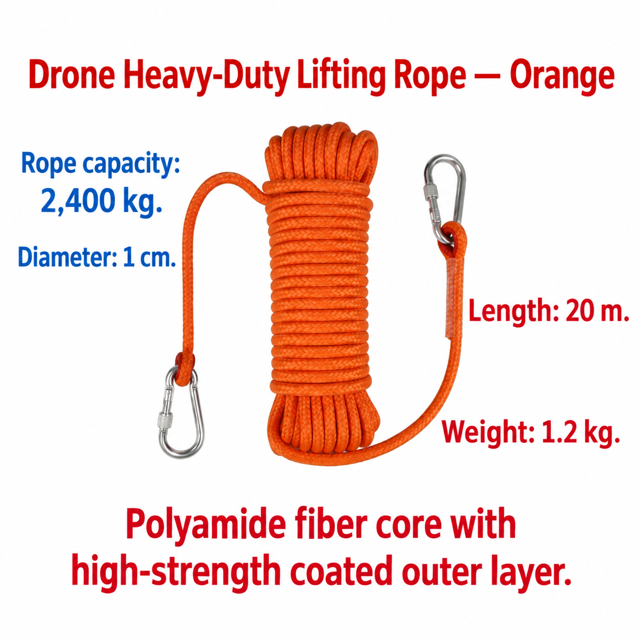 Drone lifting rope orange 20 meters (HNV-WH-0187)