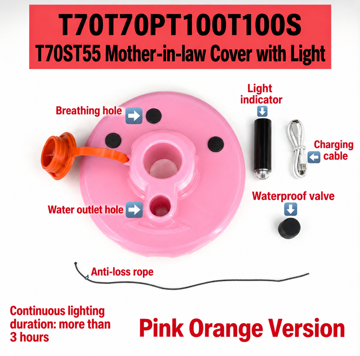 T70T70PT100T100ST70ST55 mother-in-law cover with light, pink orange (HNV-WH-0286)