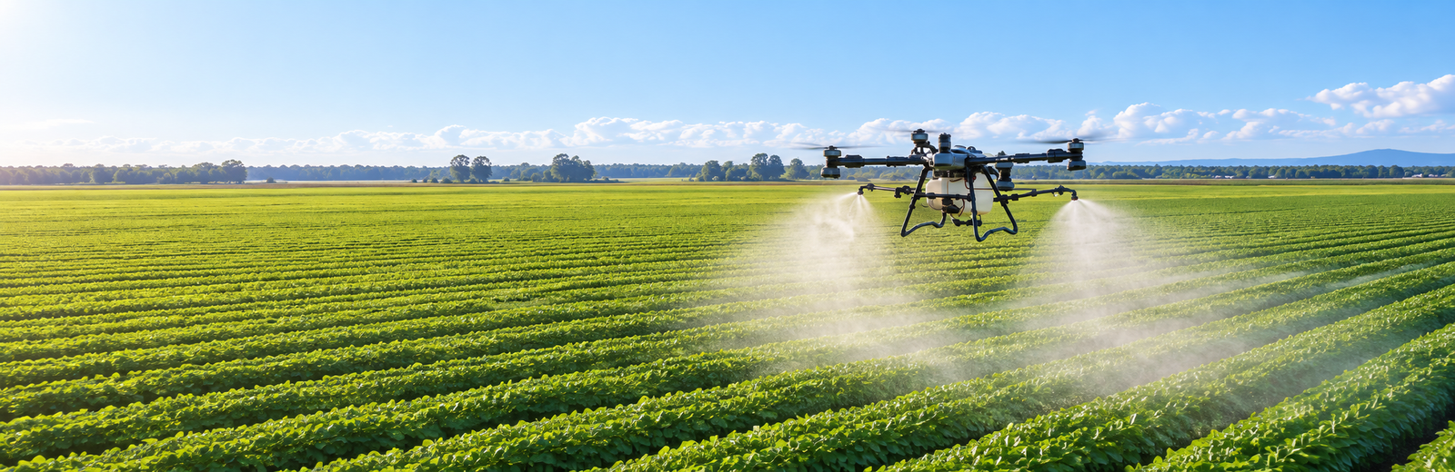 Agricultural drone flying over farmland